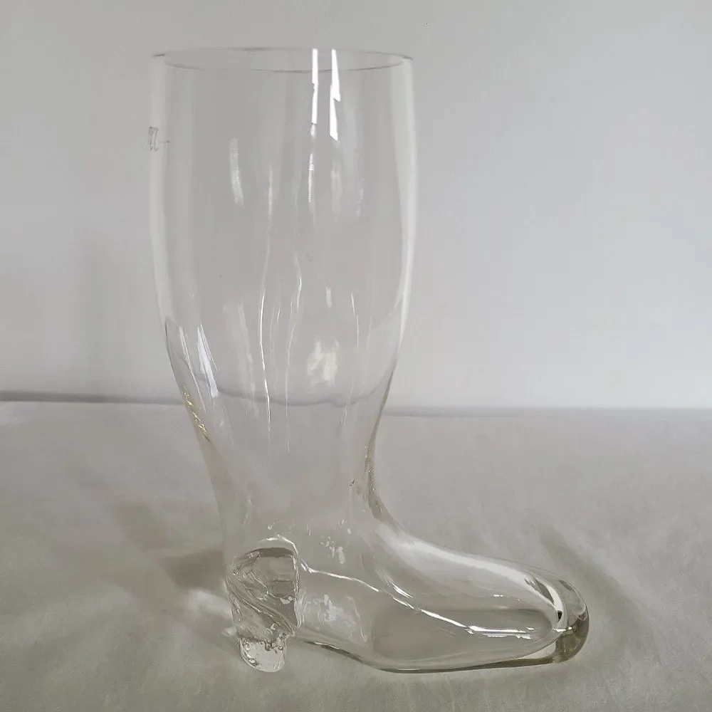 Vintage Large Handblown European Two Pint Clear Glass Beer Boot Drinking Glass